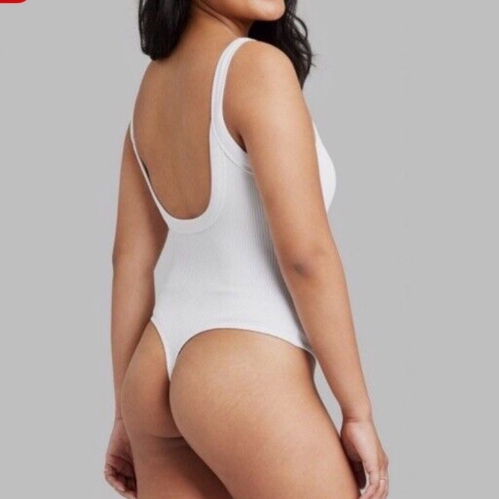 Wild Fable White Ribbed Scoop-Back Bodysuit - Picture 2 of 6